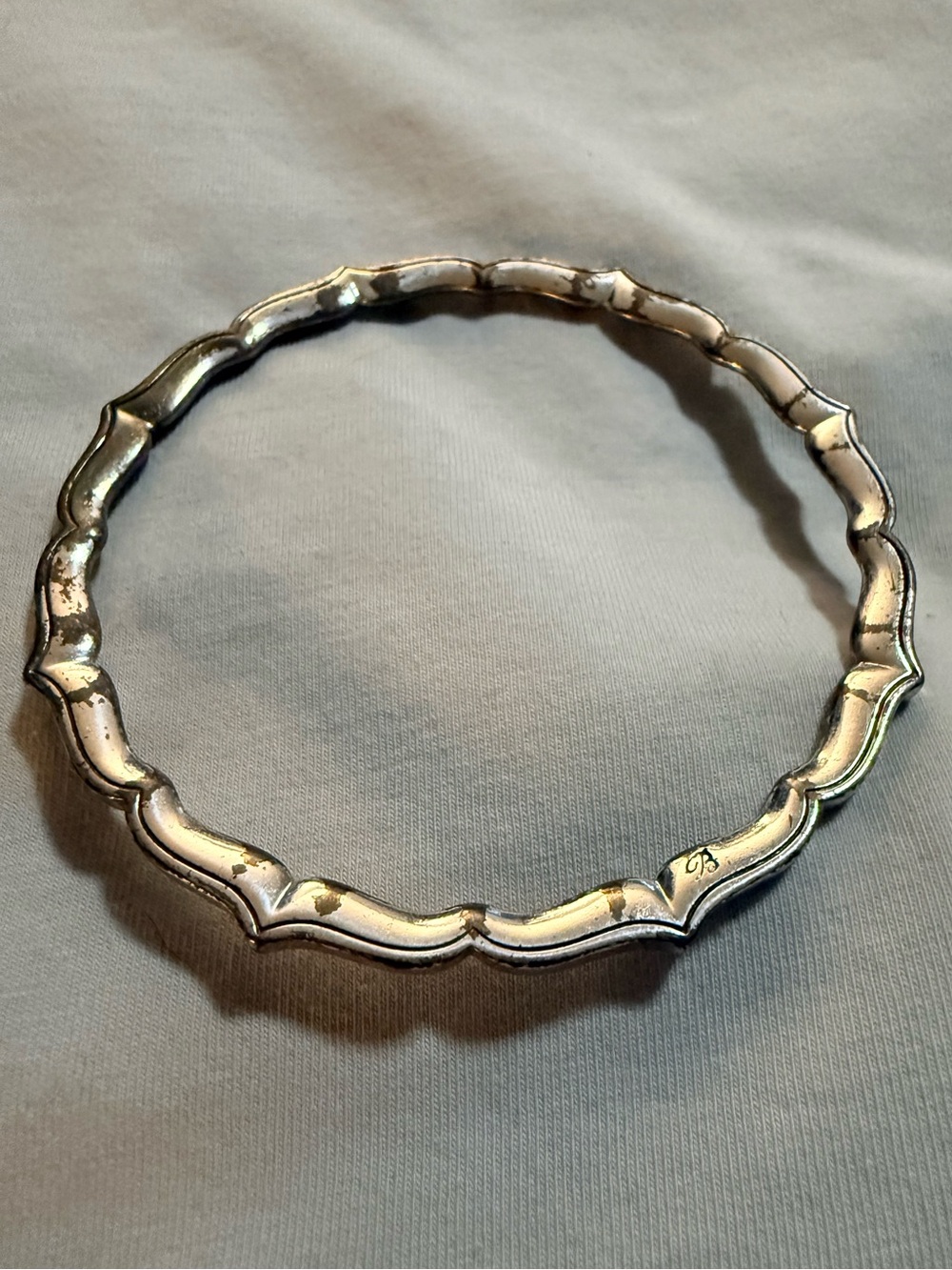 Vintage Brighton Silver Tone Scalloped Segmented Bangle Bracelet, Signed